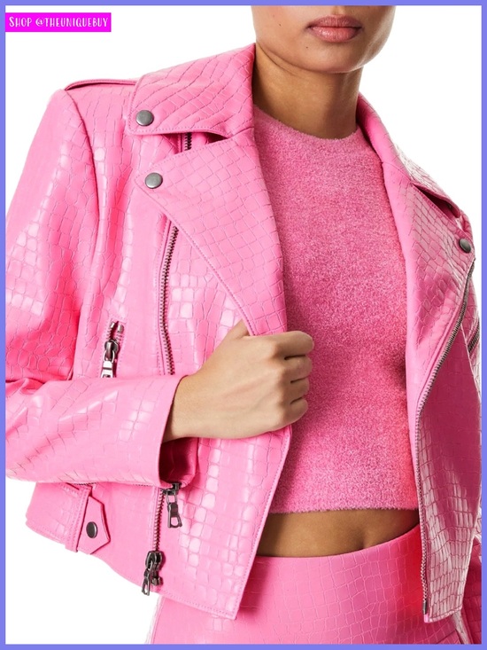 Alice + Olivia Jackets & Blazers - Alice + Olivia Cody Pink Vegan Leather Croc Moto Jacket